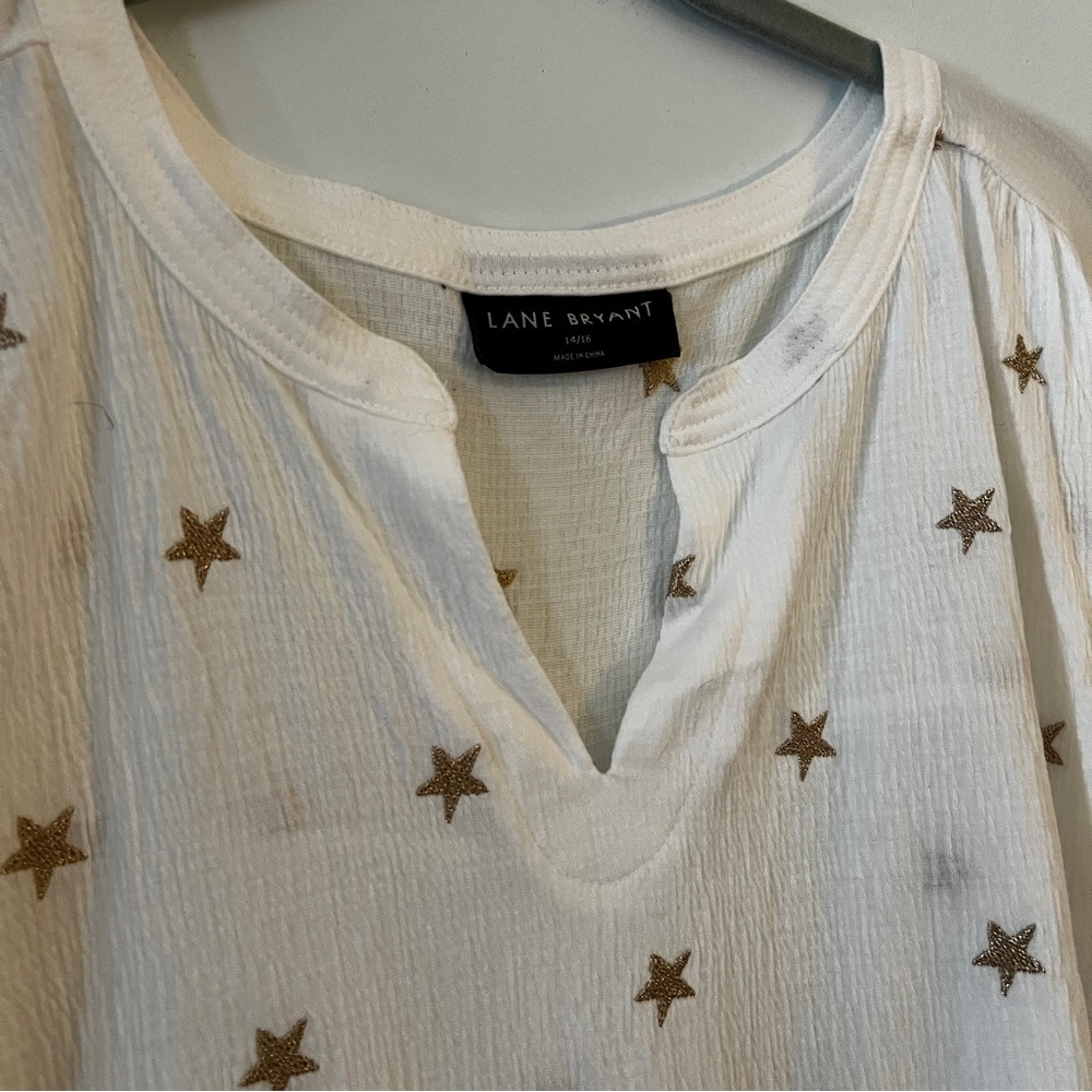 Lane Bryant Ivory Blouse with Bronze Star Details Patriotic Size 14/16 - Picture 7 of 15